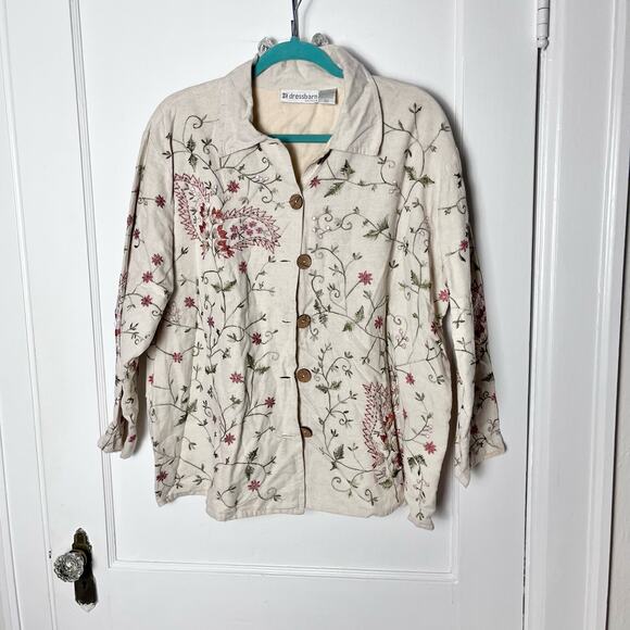 Vintage 90s Dress Barn Embroidered Granny Floral Shacket Jacket Paisley Linen 1X - Picture 1 of 6
